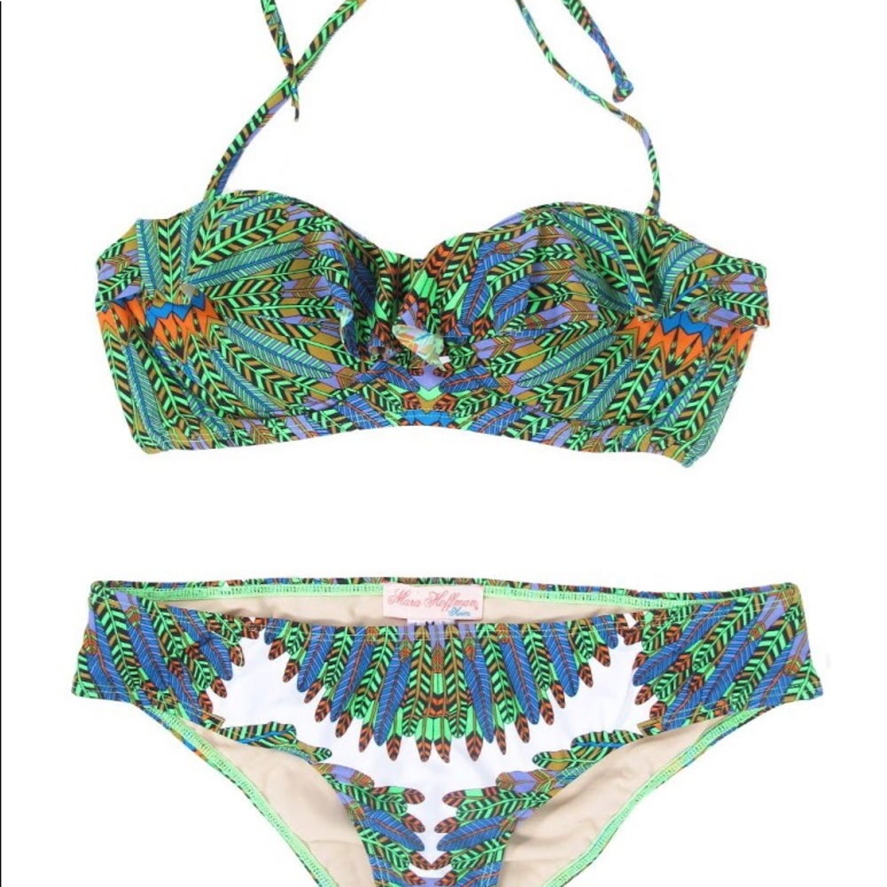 Mara Hoffman Ruffle Bandeau Bikini Top Bottom XS